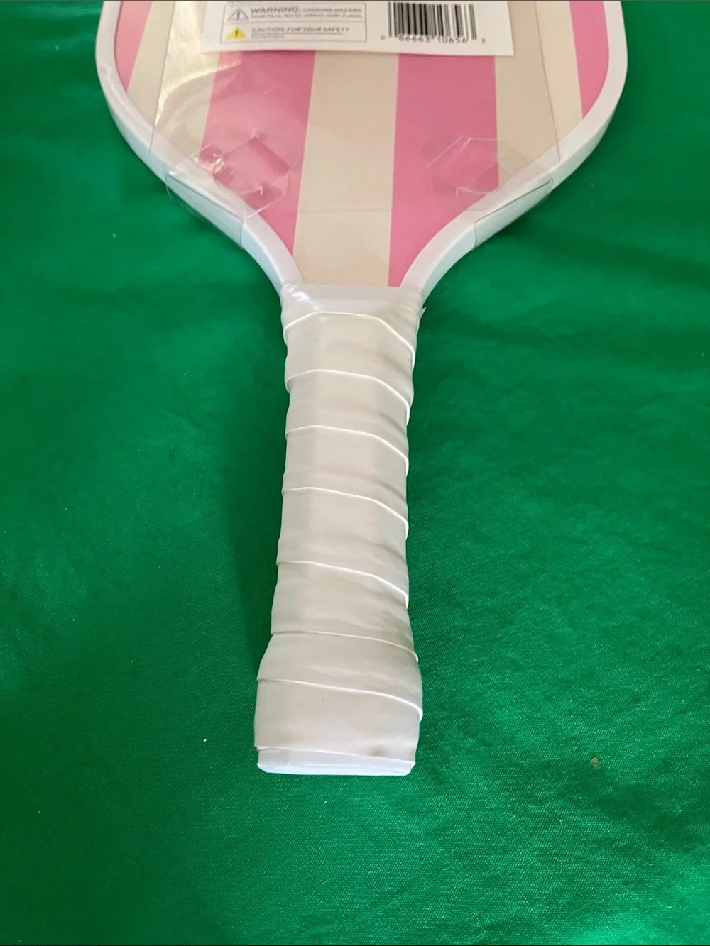 Hunter Pink and Cream Striped Party Paddle with White Wrapped Handle